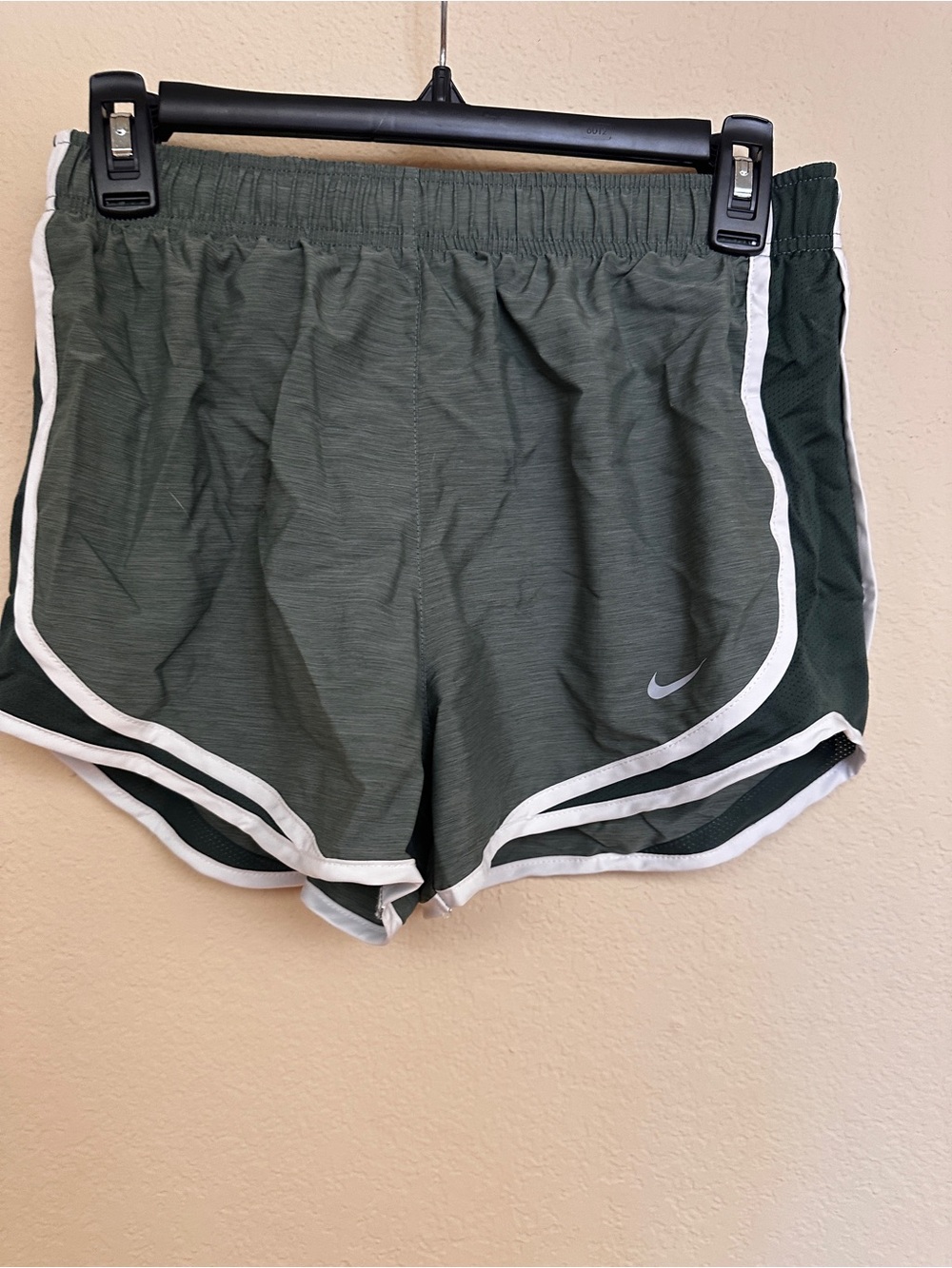 Nike Women's Dark Olive Green Athletic Shorts with White Trim